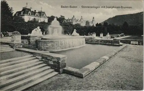 Ansichtskarte Baden-Baden Gönneranlagen mit Josephinen-Brunnen 1911