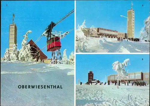 Oberwiesenthal DDR Mehrbild-AK 3 Winter-Ansichten Fichtelberghaus 1969