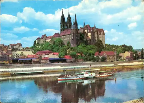Ansichtskarte Meißen Schloss Albrechtsburg und Dom, Elbdampfer 1975/1982