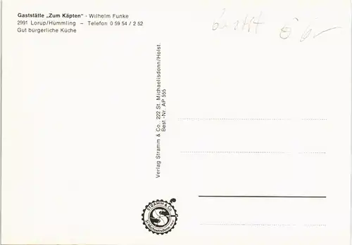 Lorup Gaststätte Zum Käpten - Wilhelm Funke, OT Hümmling 1980