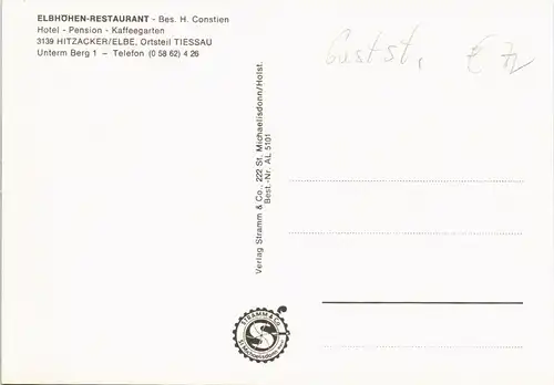 Hitzacker (Elbe) ELBHOHEN-RESTAURANT - Bes. H. Constien Hotel Kaffeegarten 1980