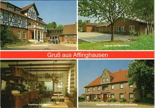 Affinghausen Mehrbild-AK ua. Gasthaus Strahmann, Altenheimathof, Sporthaus 1975