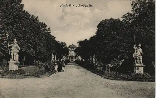 Ansichtskarte Bruchsal Schloß, Schloßgarten Statuen 1909