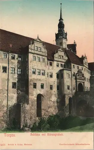 Torgau Schloss Hartenfels, Bärengraben, handkolorierte Künstlerkarte 1905