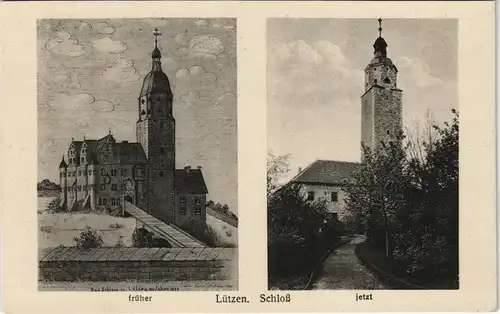 Ansichtskarte Lützen-Wiesengrund 2 Bild: Schloß - früher und jetzt 1922