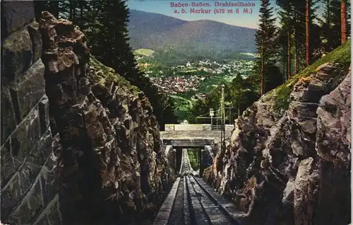 Ansichtskarte Baden-Baden Stadt Drahtseilbahn 1912