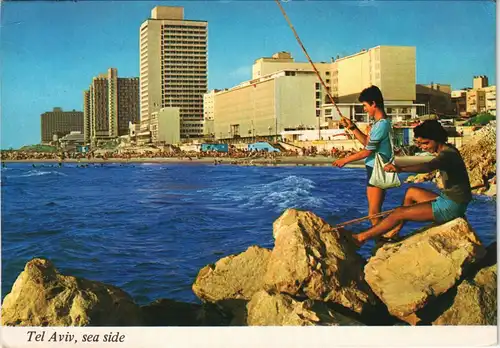 Tel Aviv-Jaffa תל אביב-יפו Tel Aviv-Jafo Strand Hotels Leute beim Angeln 1980