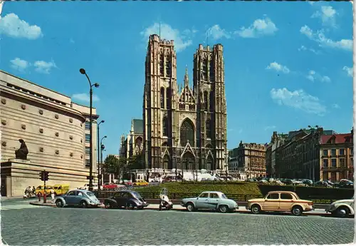 Postkaart Brüssel Bruxelles VW Käfer Platz vor der Kathedrale 1975