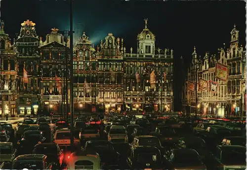 Postkaart Brüssel Bruxelles Grand Place bei Nacht Autos VW Käfer 1975