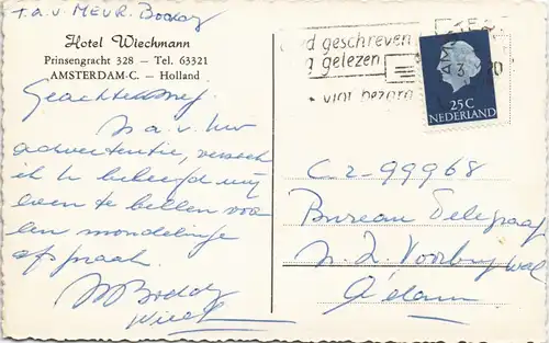 Postkaart Amsterdam Amsterdam Hotel Wiechmann Prinsengracht 328 1965