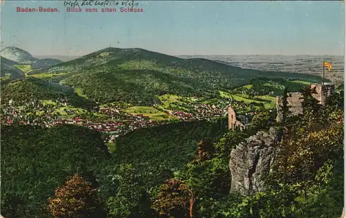 Ansichtskarte Baden-Baden Blick vom Schloss Hohenbaden (Altes Schloss) 1913