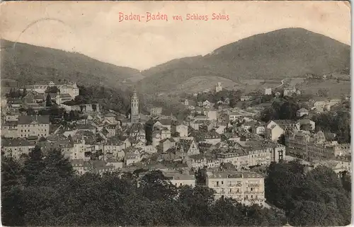 Ansichtskarte Baden-Baden Stadt von Schloß Solms gesehen 1906