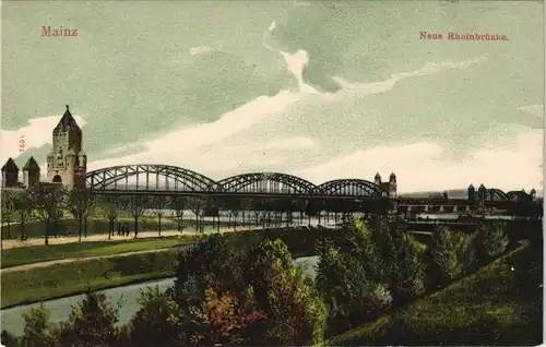 Ansichtskarte Mainz Rheinbrücke - Straßenbrücke 1911