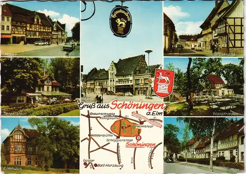 Schöningen (Elm) Mehrbild-AK ua. Umgebungskarte, Elmhaus, Waldfrieden uvm. 1968