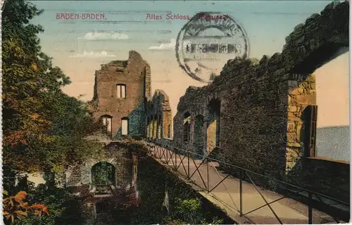 Ansichtskarte Baden-Baden Schloss Hohenbaden (Altes Schloss) 1916