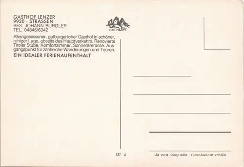 Ansichtskarte Strassen GASTHOF LENZER BES. JOHANN BURGLER 1980