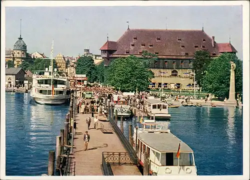 Ansichtskarte Konstanz Hafen mit Konziliumsgebäude, Bodensee 1957
