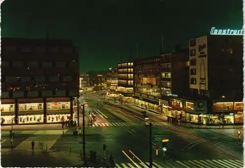 Ansichtskarte Bochum Stadtteilansicht City bei Nacht Beleuchtung 1965