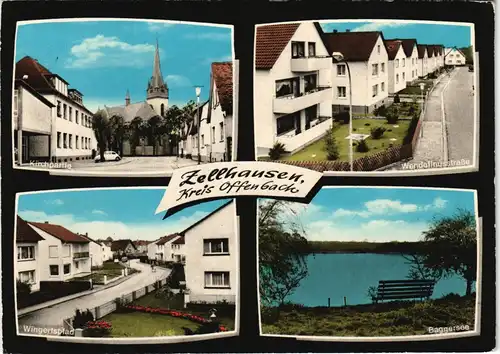 Zellhausen Mehrbild-AK mit Straßen, Wingertspfad und Baggersee 1983/1975