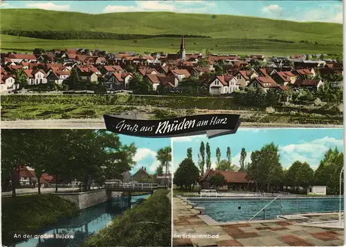 Groß Rhüden-Seesen Mehrbild-AK Gesamtansicht, Schwimmbad und Brücke 1965