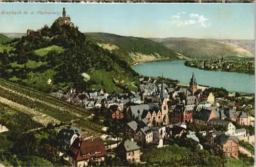Ansichtskarte Braubach Panorama-Ansicht Rhein und Marksburg 1910