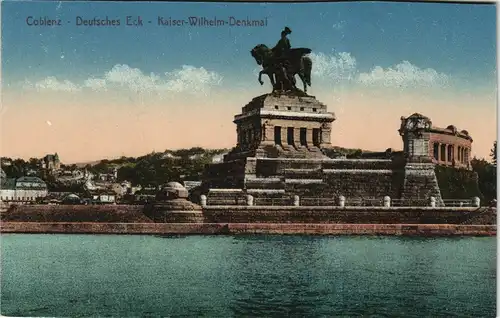 Koblenz Panorama-Ansicht am Dt. Eck mit Kaiser-Wilhelm-Denkmal 1910