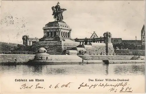 Ansichtskarte Koblenz Dt. Eck Rhein Panorama mit Kaiser-Wilhelm-Denkmal 1906