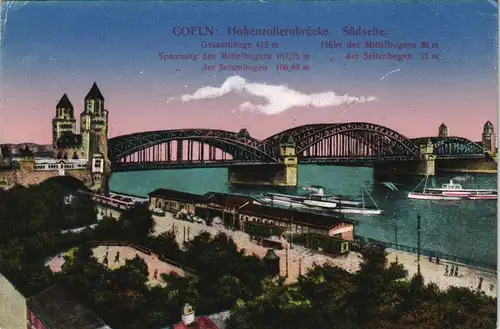 Ansichtskarte Köln Hohenzollernbrücke Rhein-Schiffe 1920