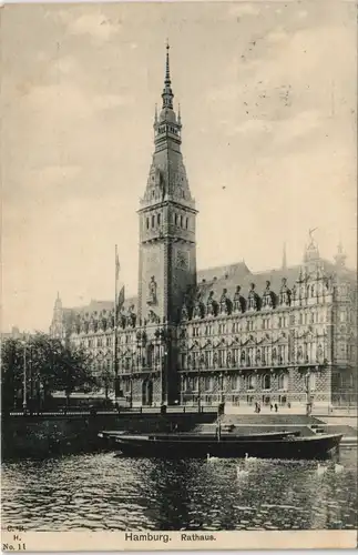 Ansichtskarte Hamburg Rathaus, Boot 1909