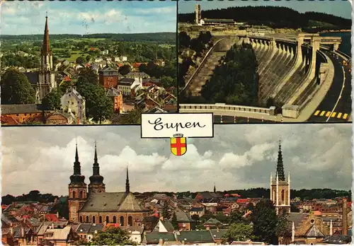 Postkaart Eupen Mehrbild-AK mit 3 Stadtteilansichten 1973