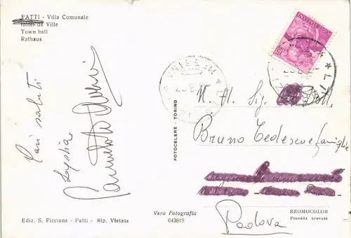 Cartoline Patti Villa Comunale Town hall Rathaus 1967