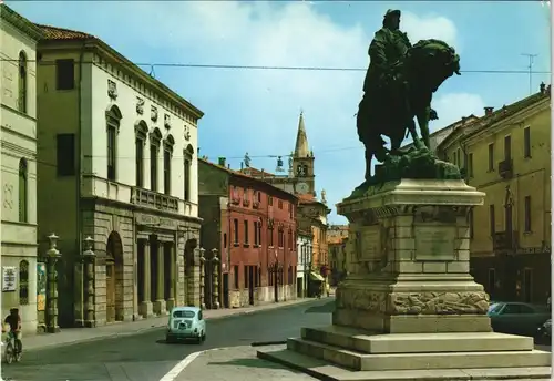 Cartoline Rovigo Monumento a Garibaldi e Teatro Sociale, Auto FIAT 1970