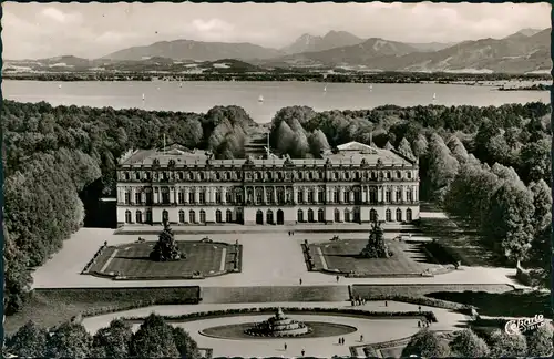Chiemsee Herrenchiemsee Herreninsel mit Schloss aus d. Vogelschau 1960