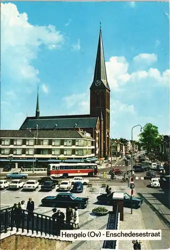 Postkaart Hengelo Enschedesestraat, Kirche Kerk, Auto Parkplatz 1975