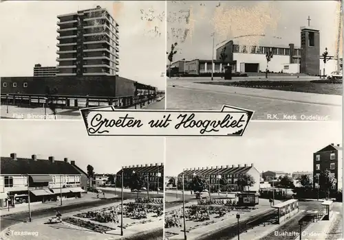 Hoogvliet-Rotterdam Rotterdam Mehrbild-AK mit Texasweg, Bushaltestelle 1960
