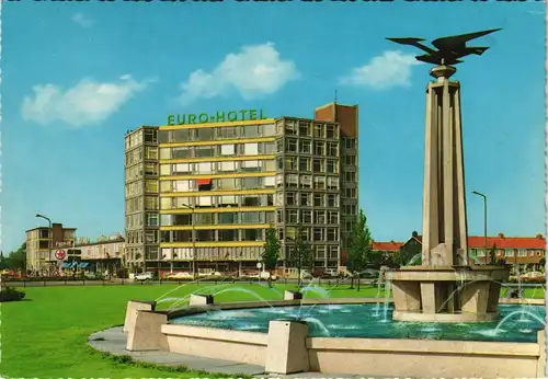 Postkaart Leeuwarden Europaplein met Euro-Hotel 1970