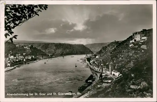 St. Goarshausen Stadt-Abendstimmung, Dampfer gel. Landpoststempel 1955