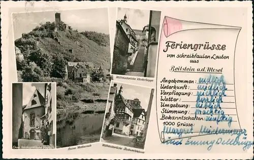 Ansichtskarte Beilstein (Mosel) MB Fereingrüsse Straßen, Kloster 1952