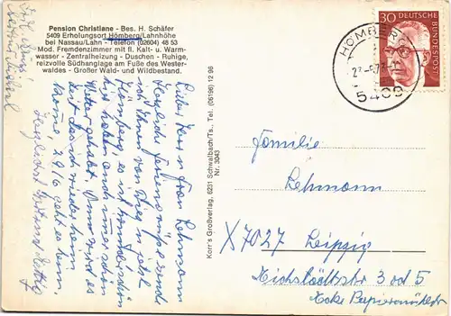 Hömberg Ortsansichten Lahnhöhe Pension Christiane 1973 Stempel HÖMBERG 5409