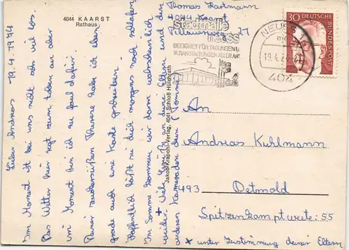 Ansichtskarte Kaarst Partie am Rathaus 1974