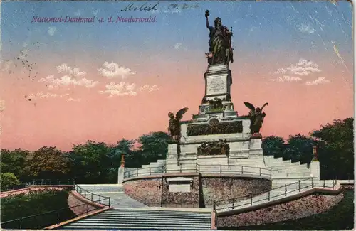 Ansichtskarte Rüdesheim (Rhein) Niederwalddenkmal gel. Winningen Mosel 1916