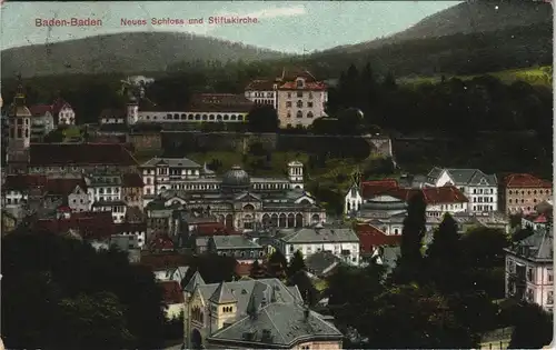 Ansichtskarte Baden-Baden Neues Schloß Stiftskirche 1909