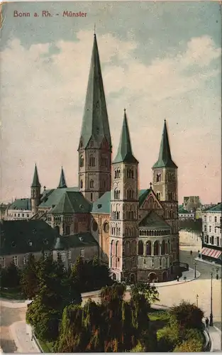 Ansichtskarte Bonn Münsterplatz Münsterkirche 1917   im 1. Weltkrieg als Feldpost gelaufen