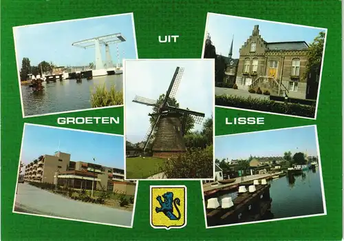 Postkaart Lisse Mehrbild-AK mit 5 Ortsansichten ua. Windmühle 1980