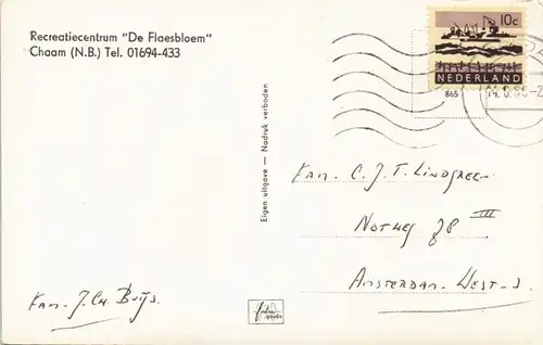 Postkaart Chaam Recreatiecentrum "De Flaesbloem" 1966
