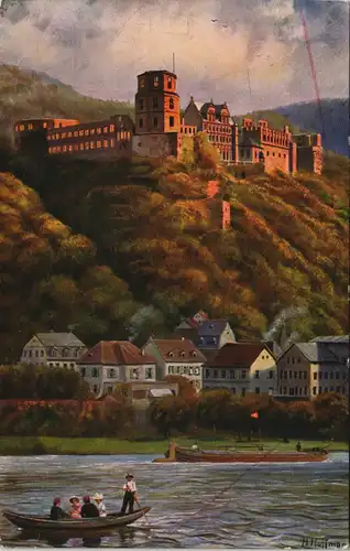 Heidelberg Heidelberger Schloss von der Hirschgasse - Künstlerkarte 1909