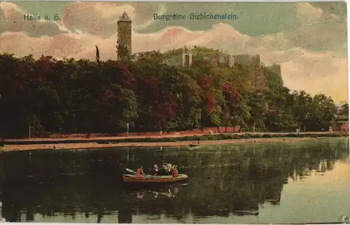 Giebichenstein-Halle (Saale) Burg Giebichenstein, Ruderboot auf der Saale 1909