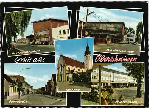 Obertshausen Mehrbild-AK Maschinenfabrik Mayer, Volksschule, Bahnhofstr. 1970