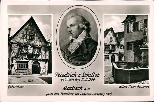 Ansichtskarte Marbach am Neckar Mehrbildkarte mit Schiller Motiven 1960/1959