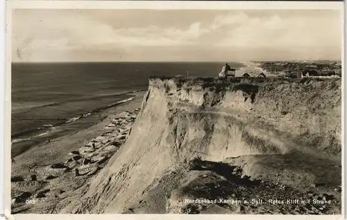 Ansichtskarte Kampen (Sylt) Rotes Kliff mit Strand 1938